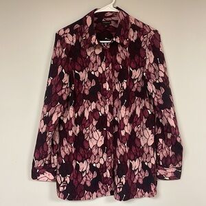 Talbots Hidden  Button Front Shirt  Long Sleeve,  Leaves Pattern,many purples, M